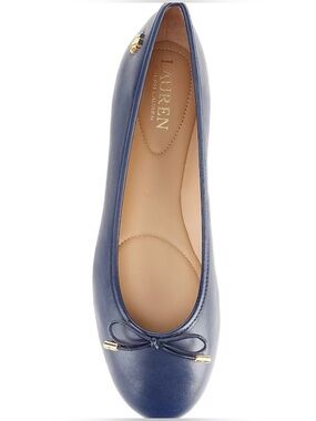 Brand New Lauren Ralph Lauren Navy Leather Bow Ballet Flats